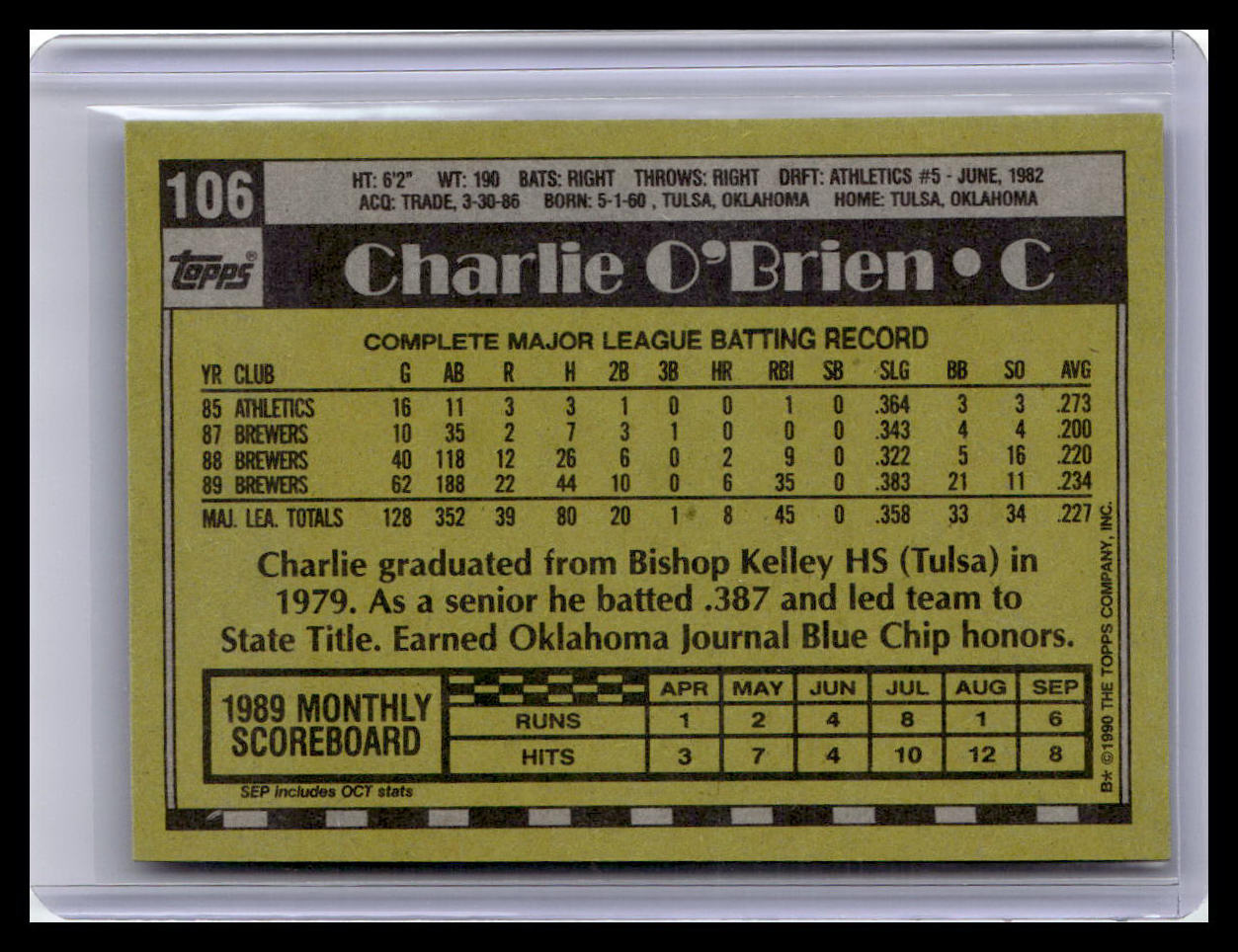 1990 Topps #106 Charlie O'Brien