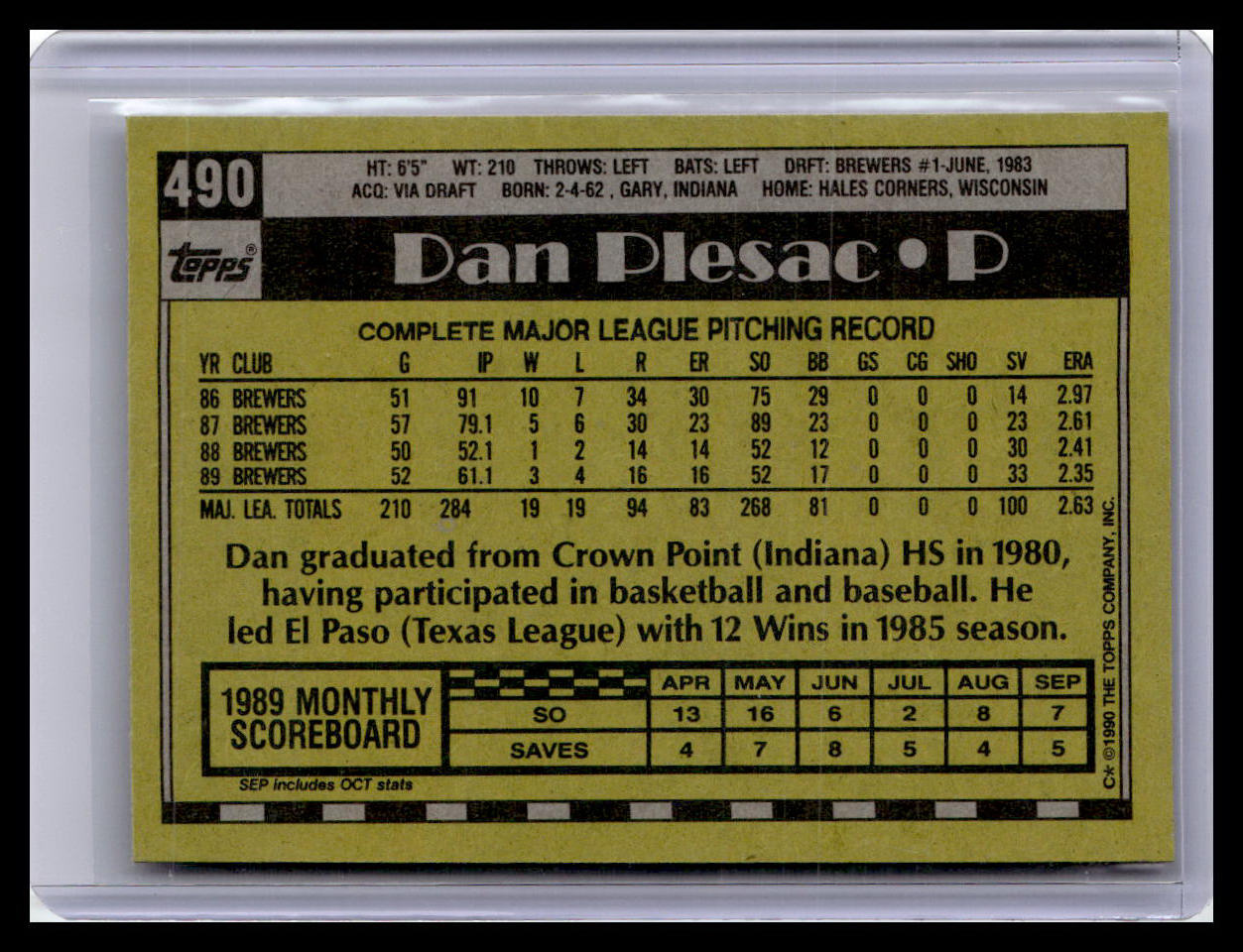 1990 Topps #490 Dan Plesac