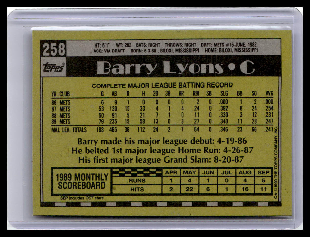 1990 Topps #258 Barry Lyons