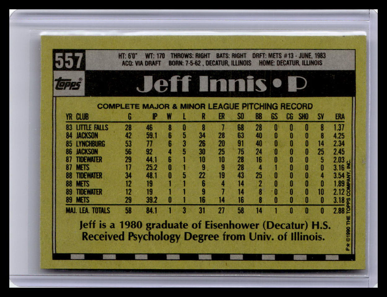 1990 Topps #557 Jeff Innis
