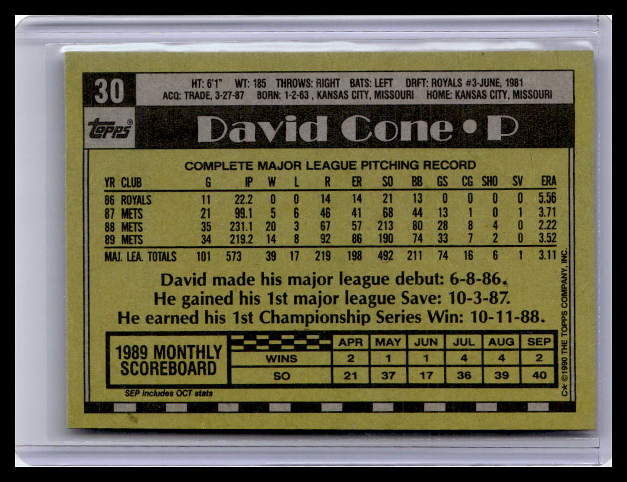 1990 Topps #30 David Cone