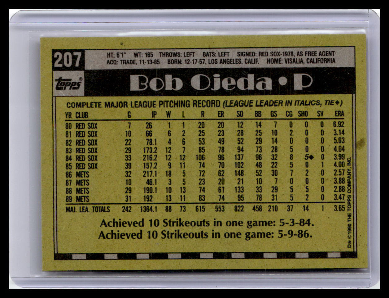 1990 Topps #207 Bob Ojeda