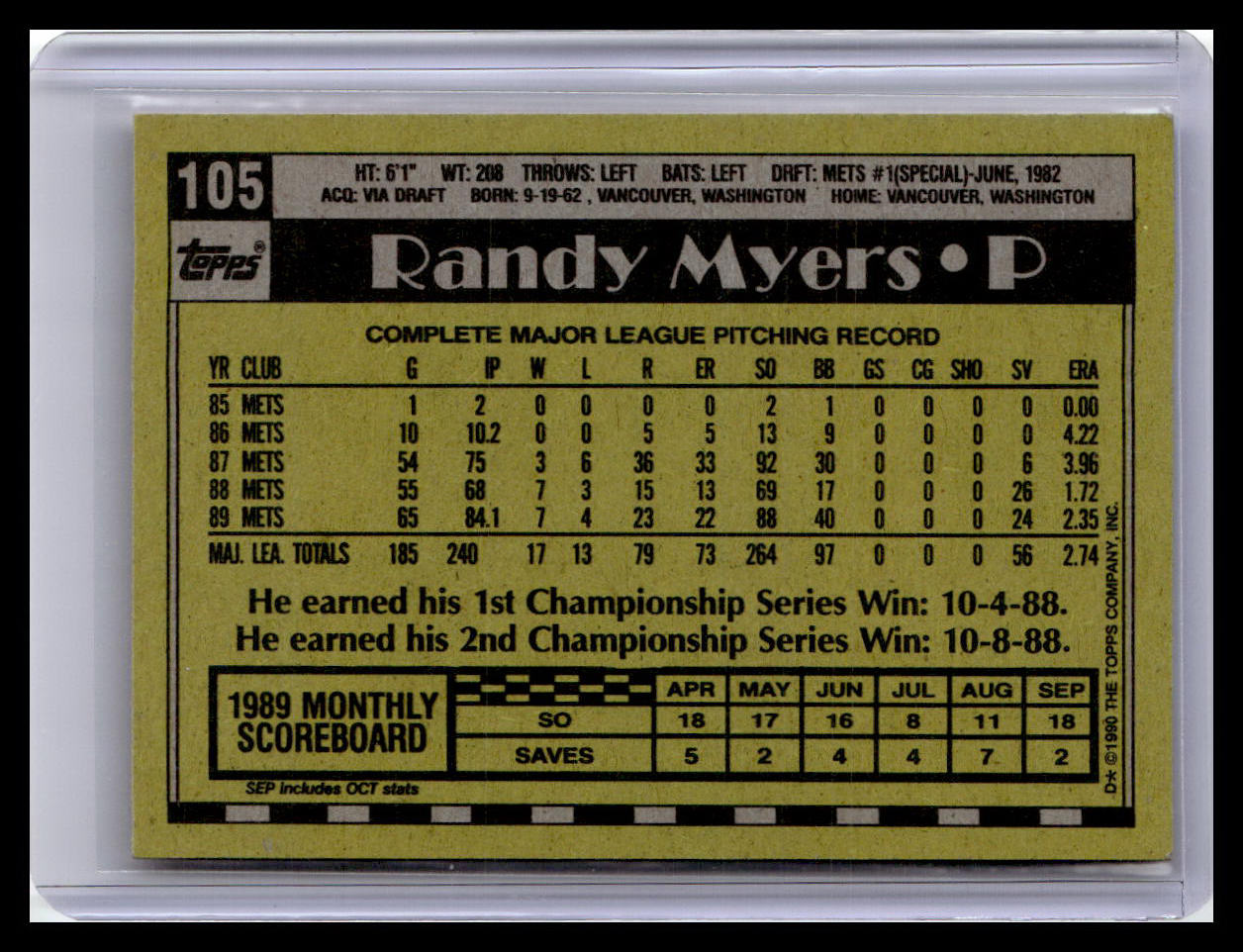 1990 Topps #105 Randy Myers