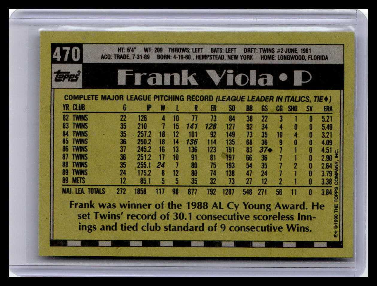 1990 Topps #470 Frank Viola