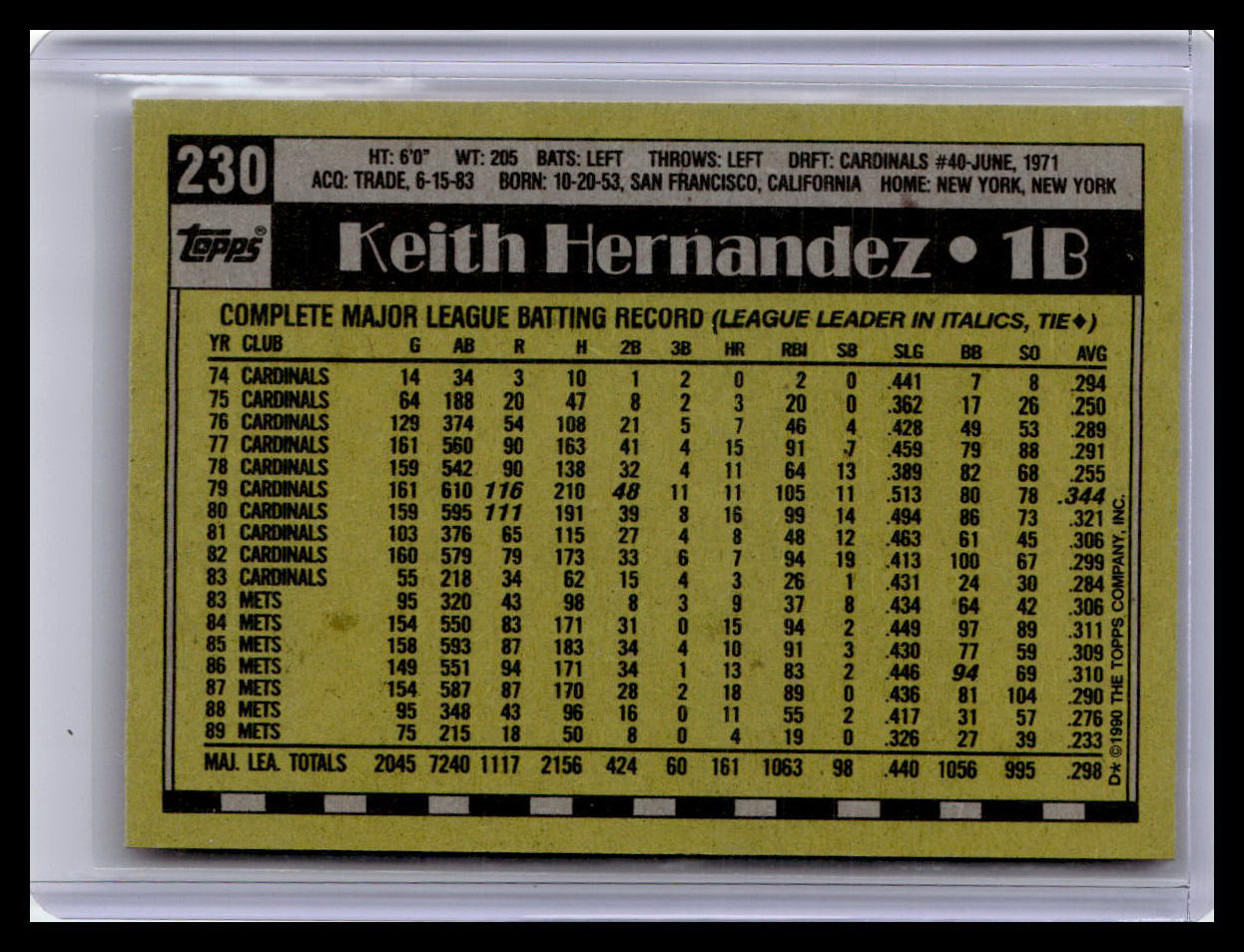 1990 Topps #230 Keith Hernandez