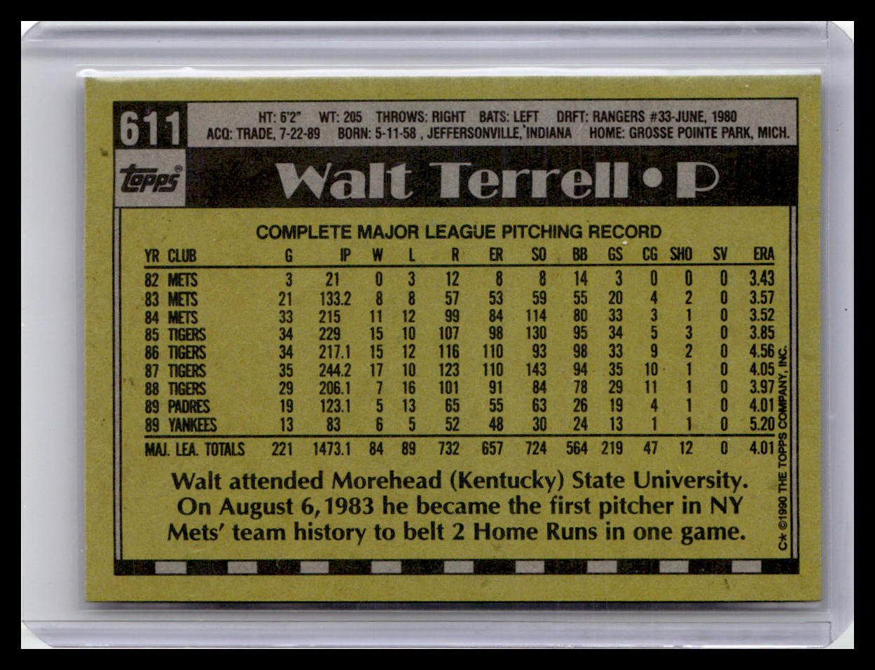 1990 Topps #611 Walt Terrell