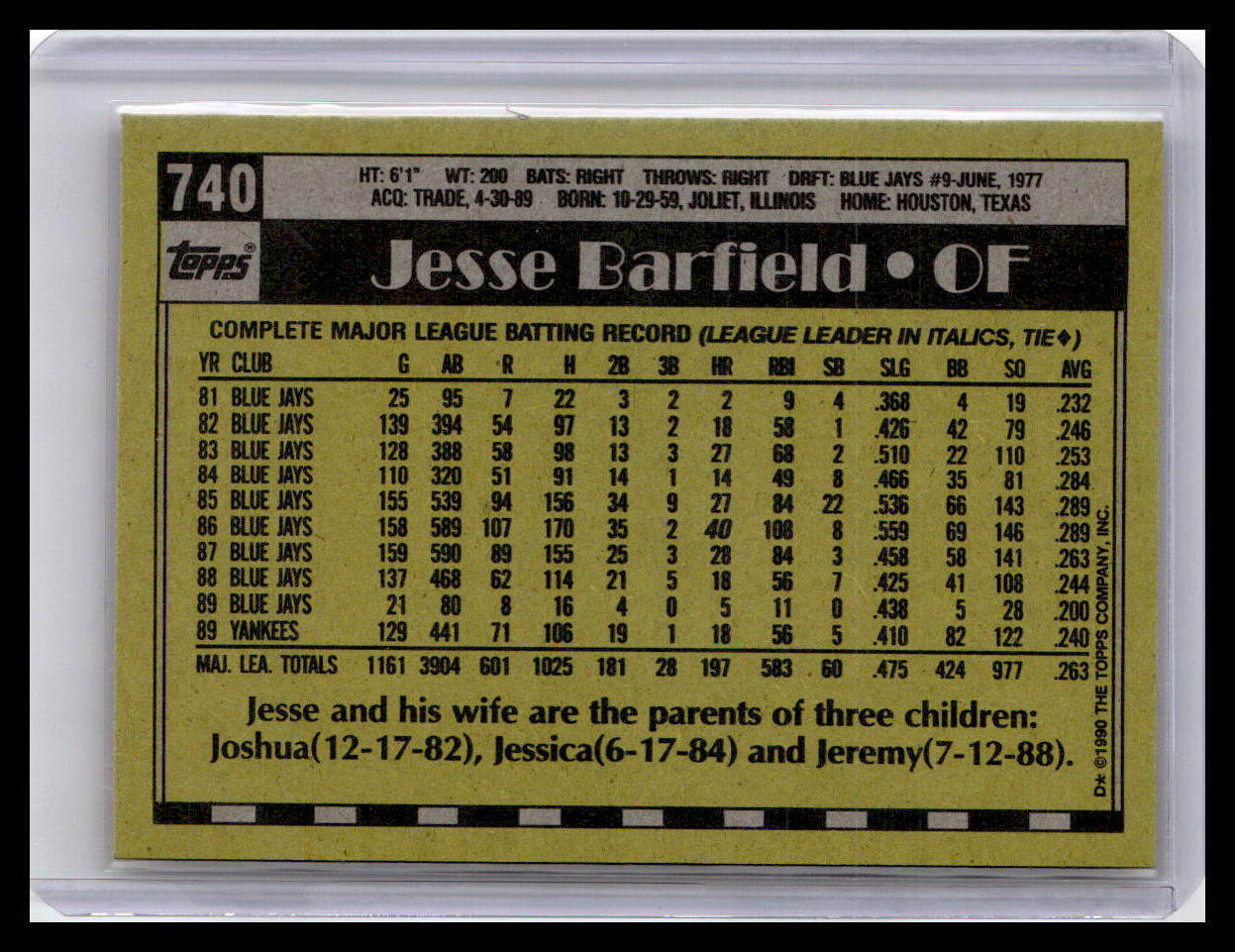 1990 Topps #740 Jesse Barfield Collector's Edition (Tiffany)