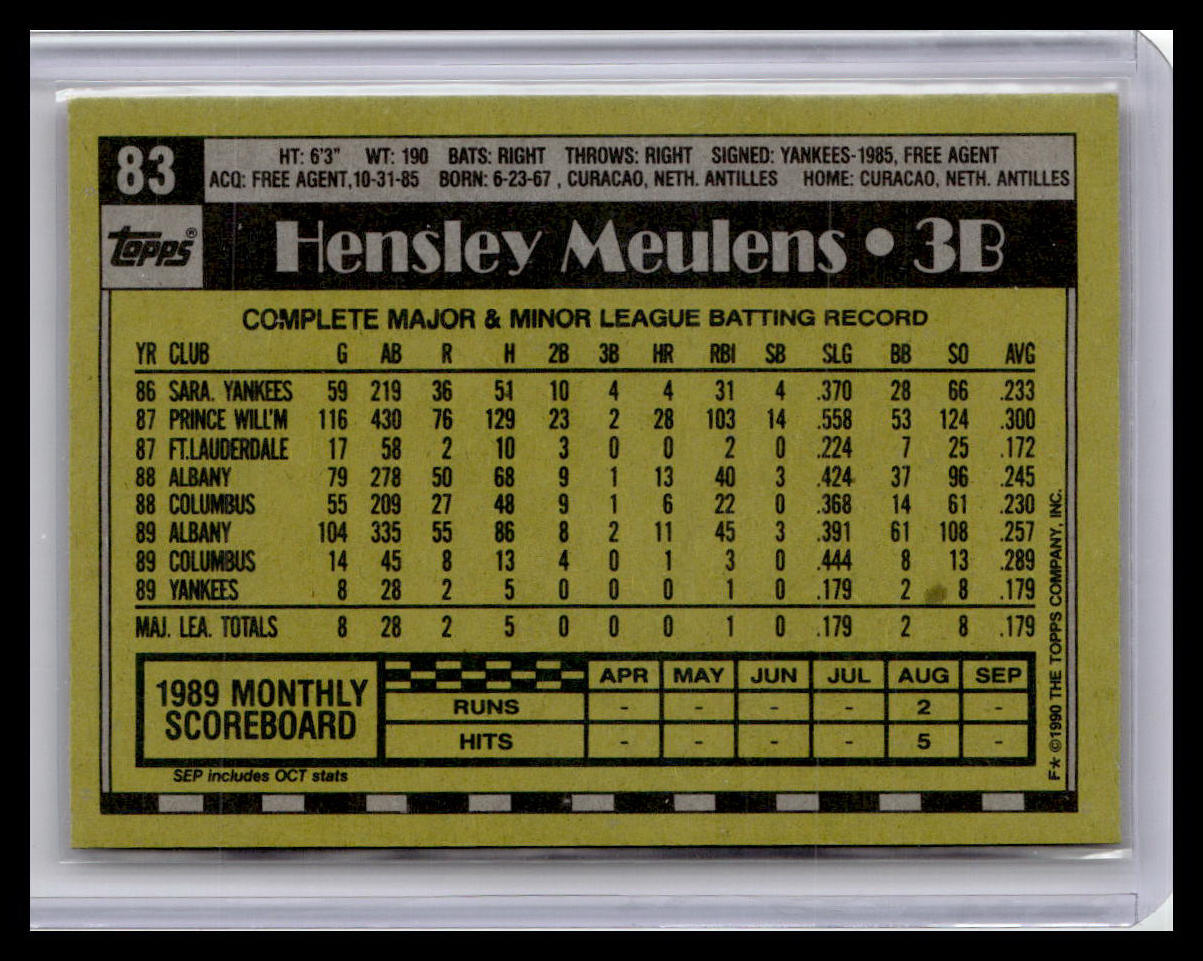 1990 Topps #83 Hensley Meulens
