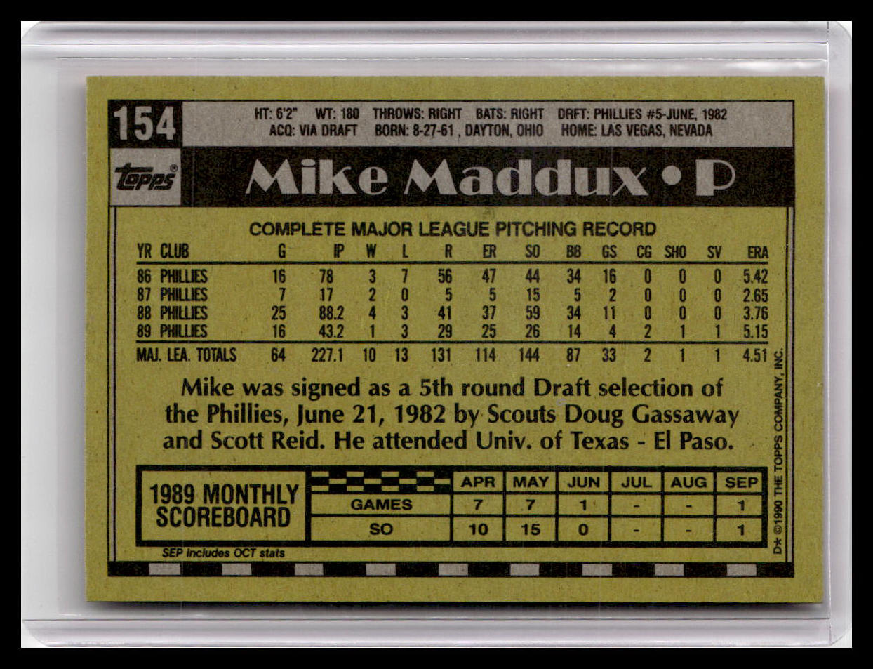 1990 Topps #154 Mike Maddux