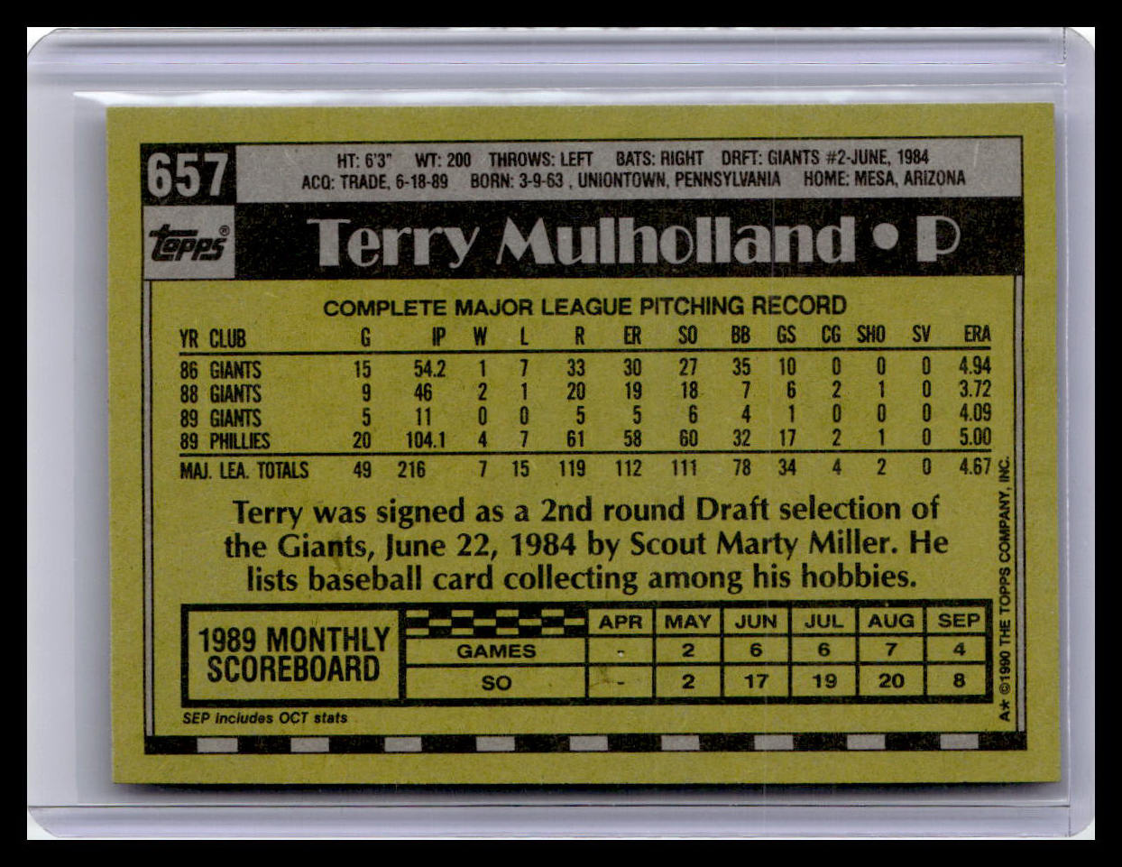 1990 Topps #657 Terry Mulholland
