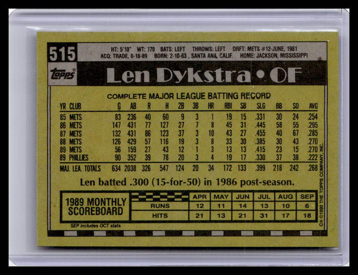 1990 O-Pee-Chee #515 Len Dykstra