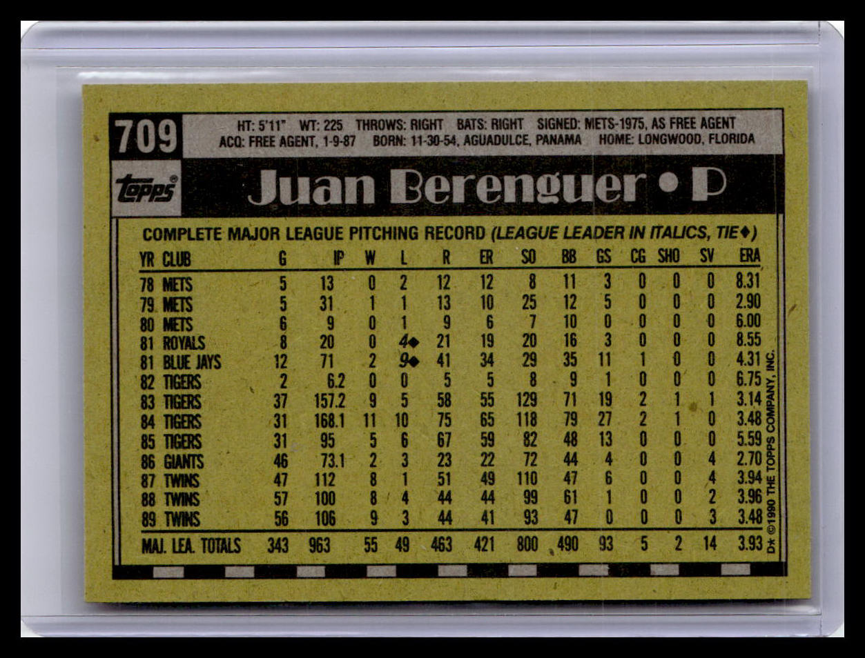 1990 Topps #709 Juan Berenguer