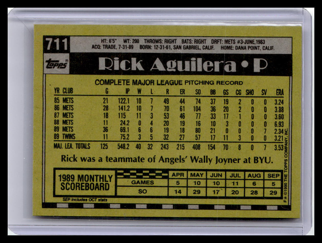 1990 Topps #711 Rick Aguilera