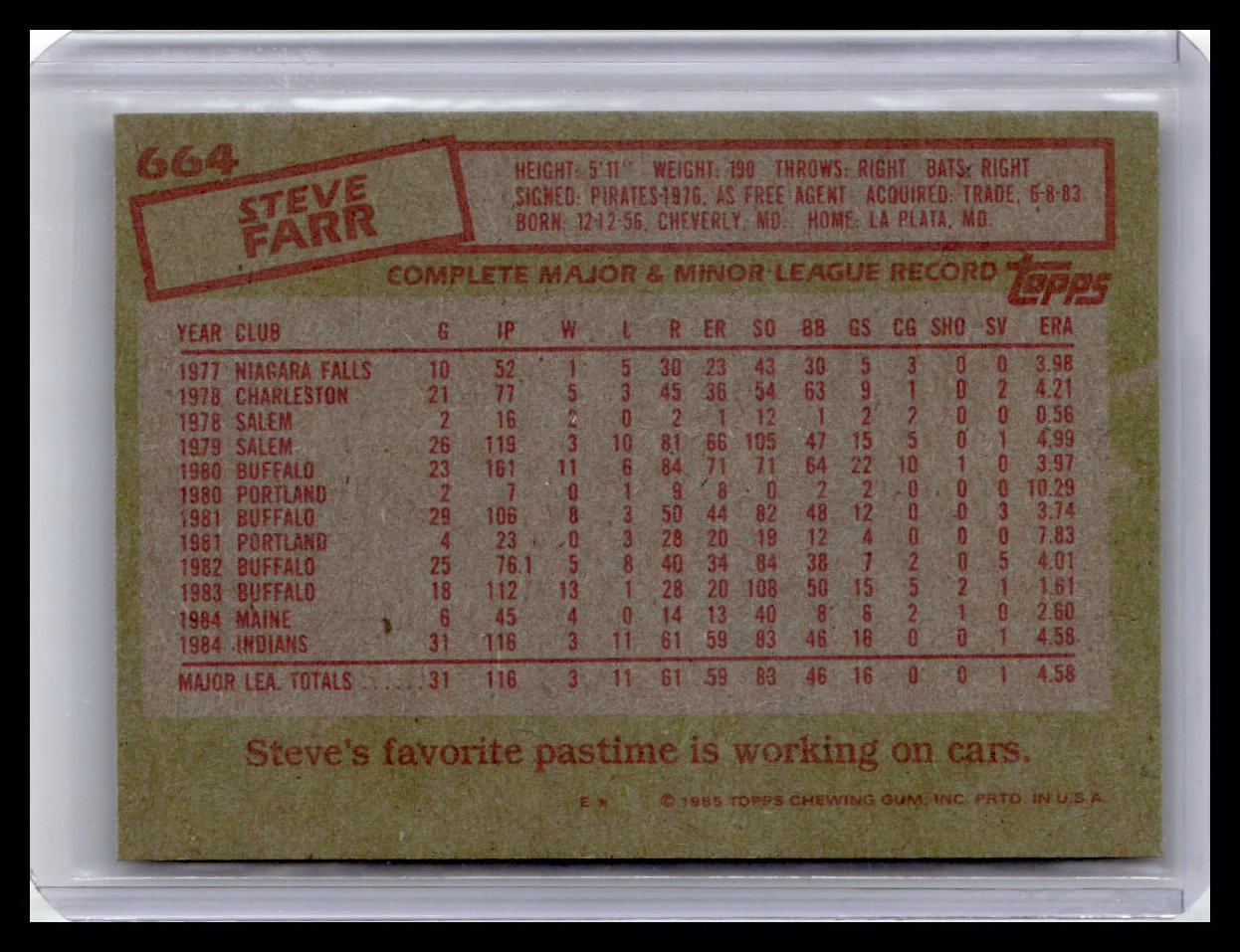 1985 Topps #664 Steve Farr