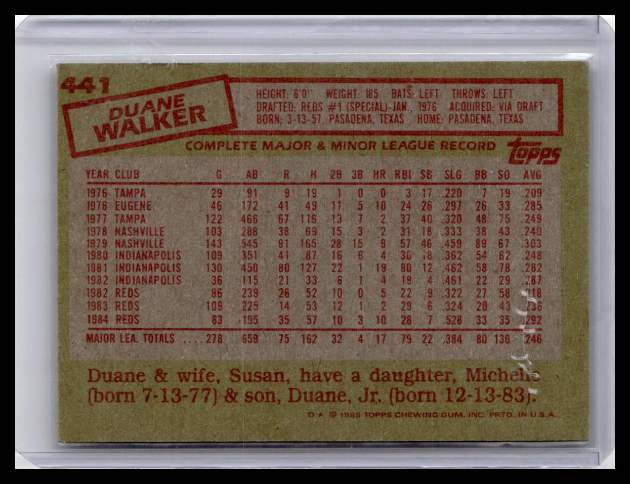1985 Topps #441 Duane Walker
