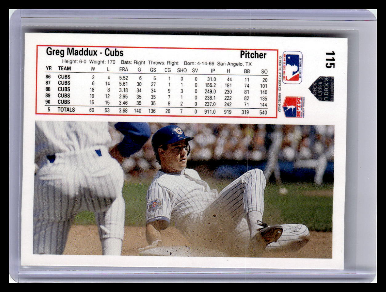 1991 Upper Deck #115b Greg Maddux
