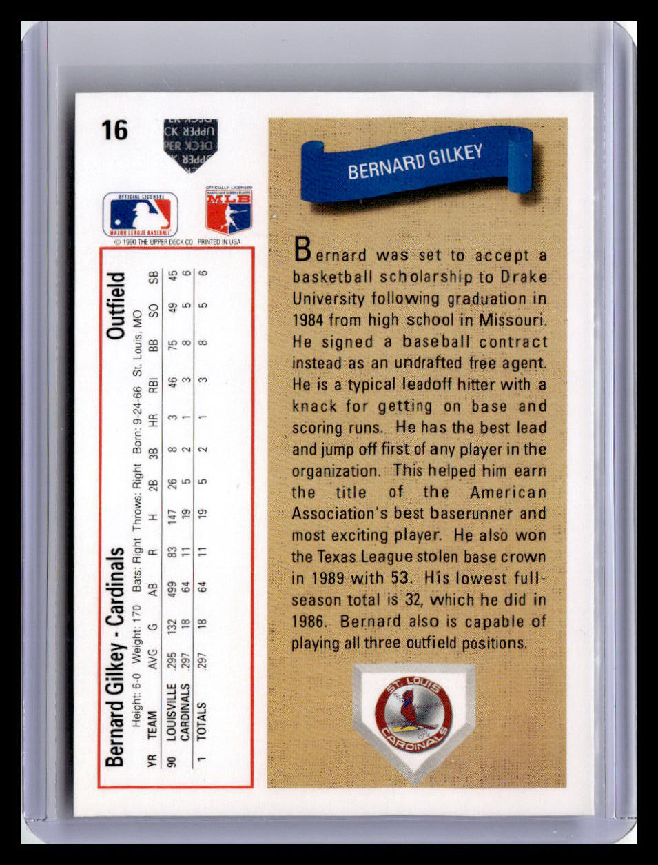 1991 Upper Deck #16c Bernard Gilkey