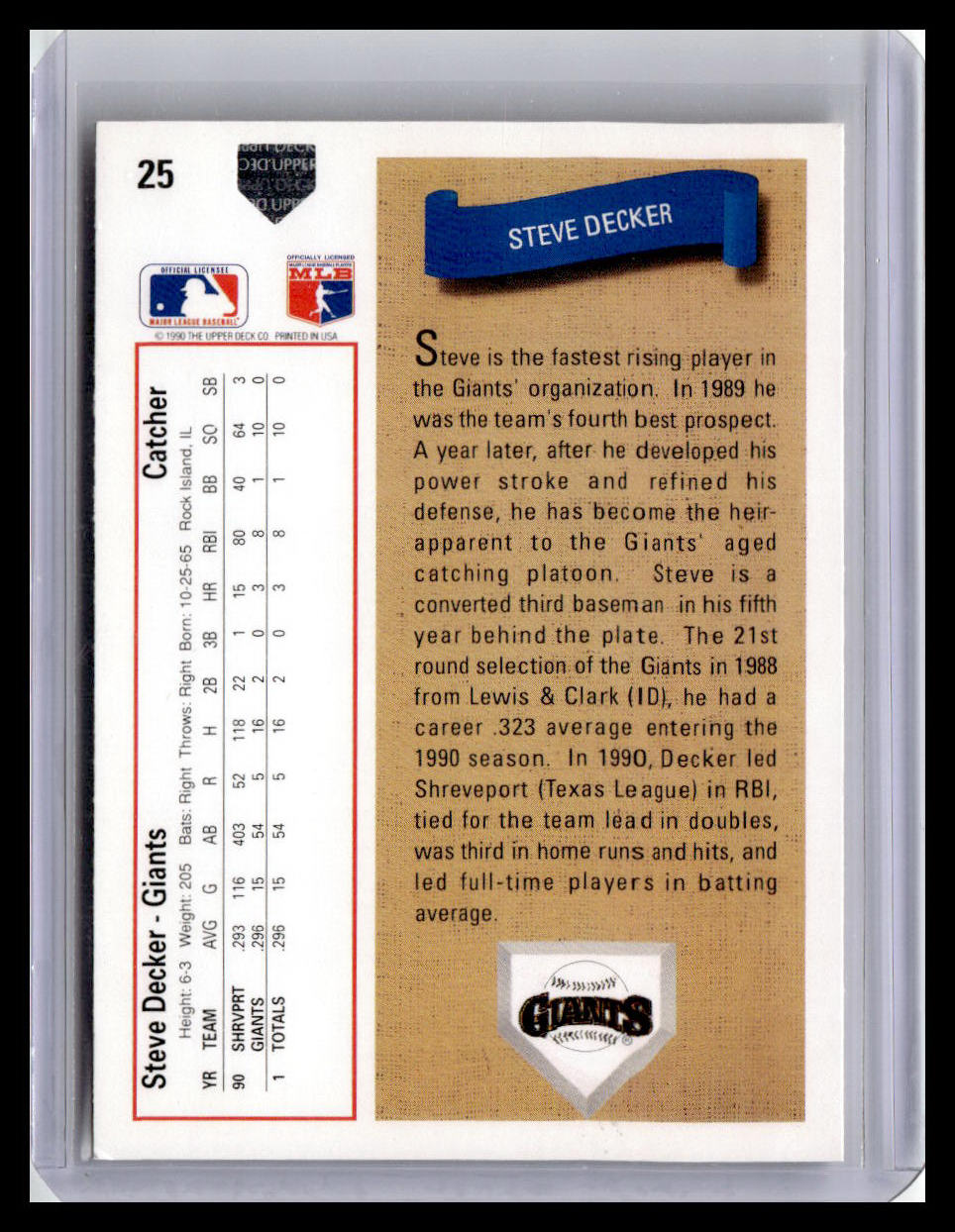 1991 Upper Deck #25b Steve Decker