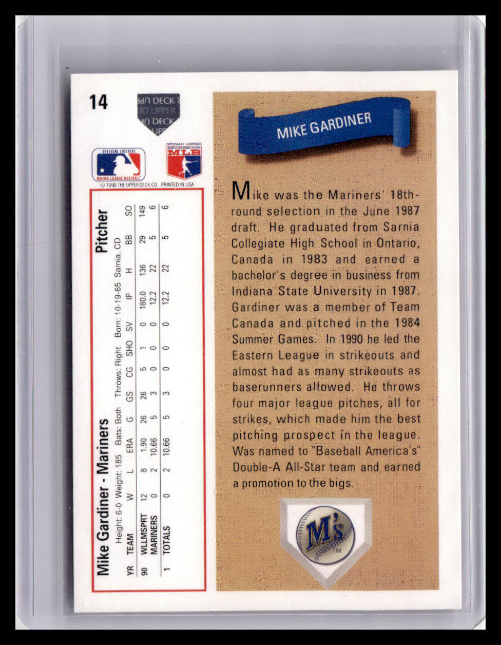 1991 Upper Deck #14b Mike Gardiner