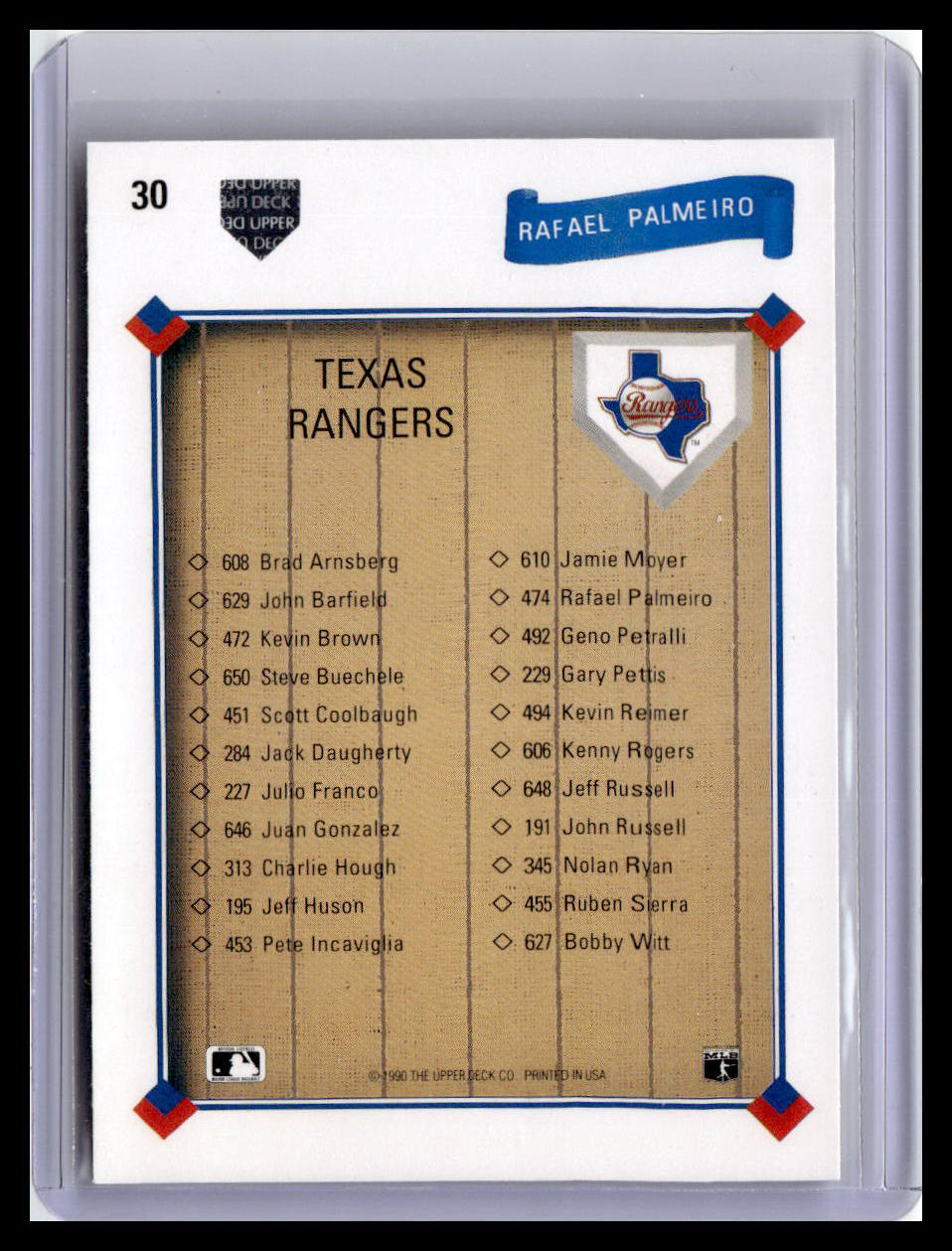 1991 Upper Deck #30 Rafael Palmeiro
