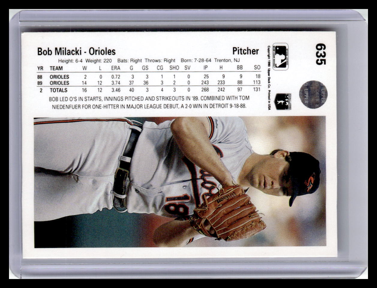 1990 Upper Deck #635 Bob Milacki