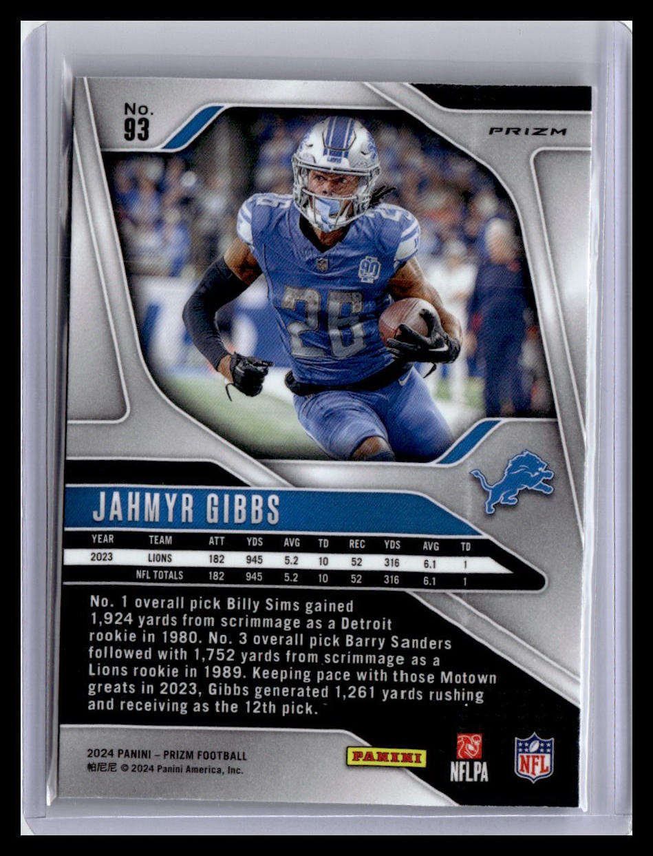 2024 Panini Prizm #93 Jahmyr Gibbs Lazer