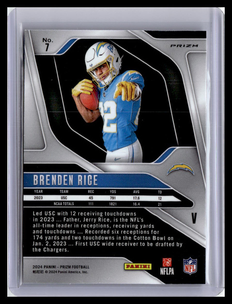 2024 Panini Prizm #7 Brenden Rice Rookie Variations Silver Prizm