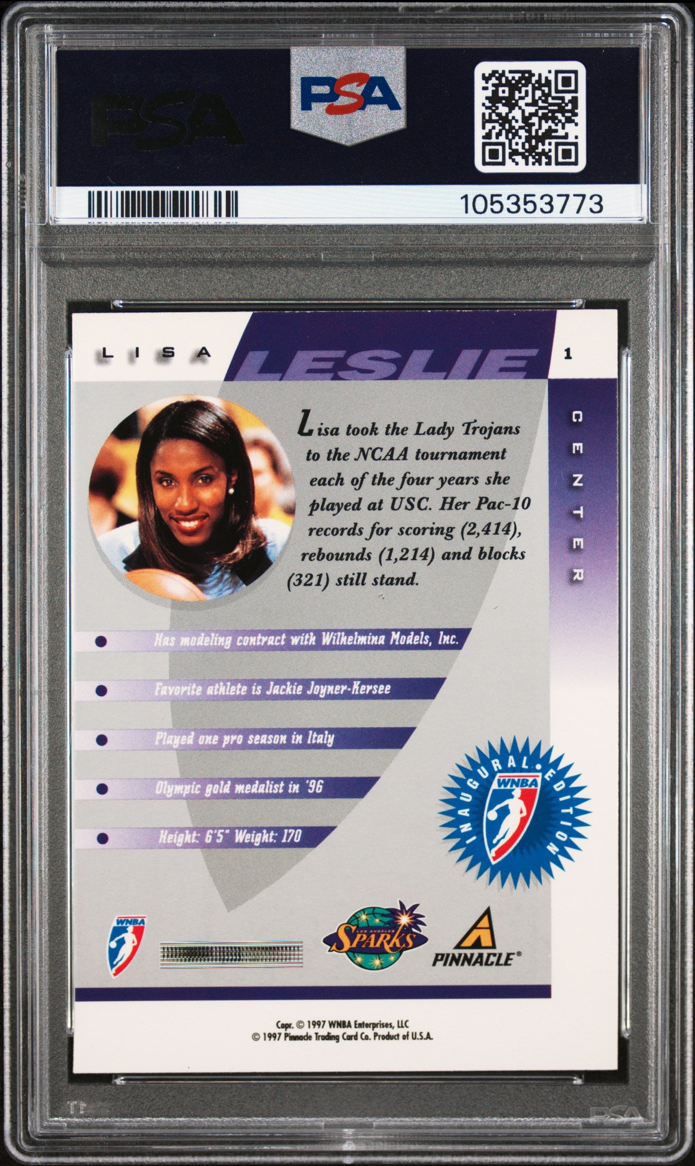 1997 Pinnacle Inside Wnba #1 Lisa Leslie PSA 6