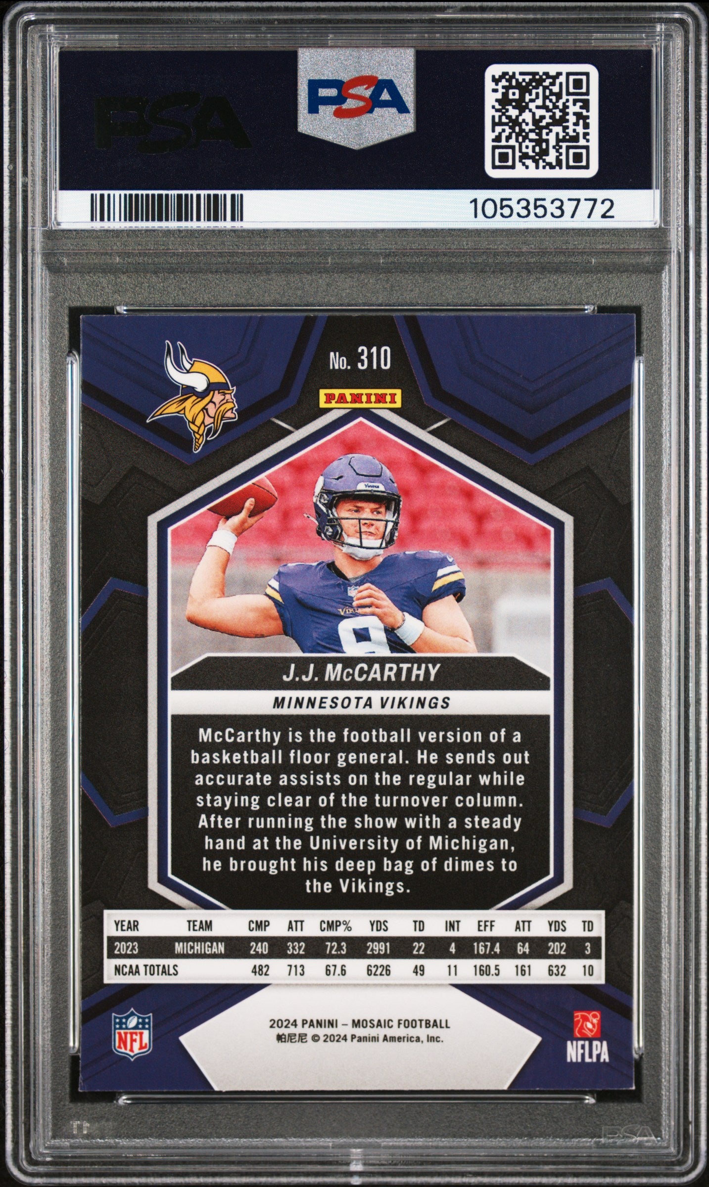 2024 Panini Mosaic #310 Jj Mccarthy PSA 9