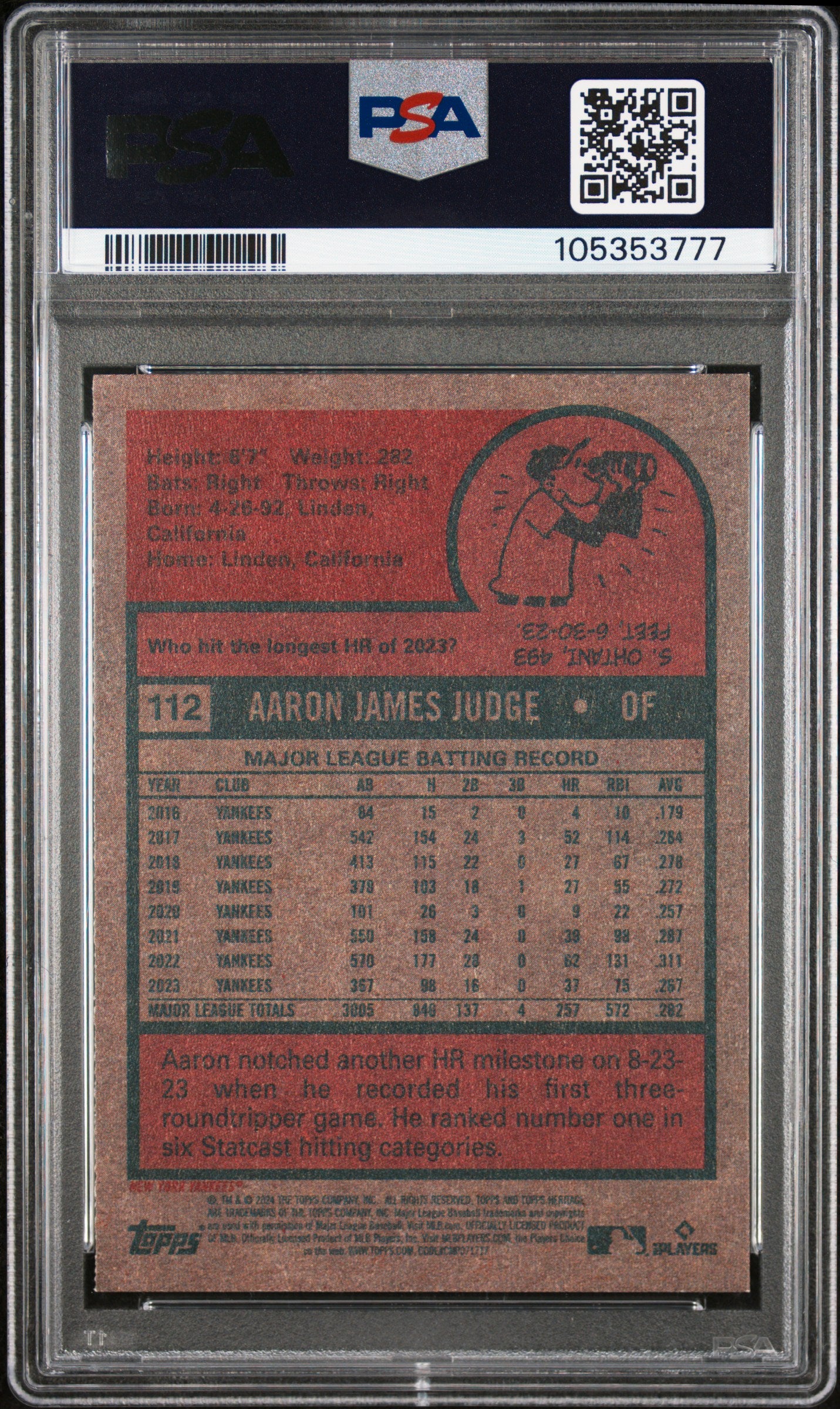 2024 Topps Heritage #112 Aaron Judge PSA 9