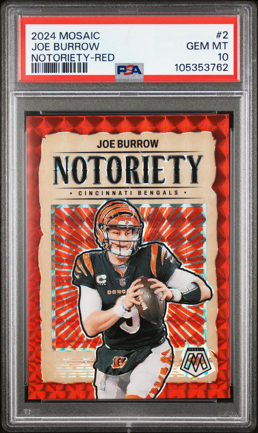 2024 Panini Mosaic Notoriety #2 Joe Burrow Notoriety-Red PSA 10