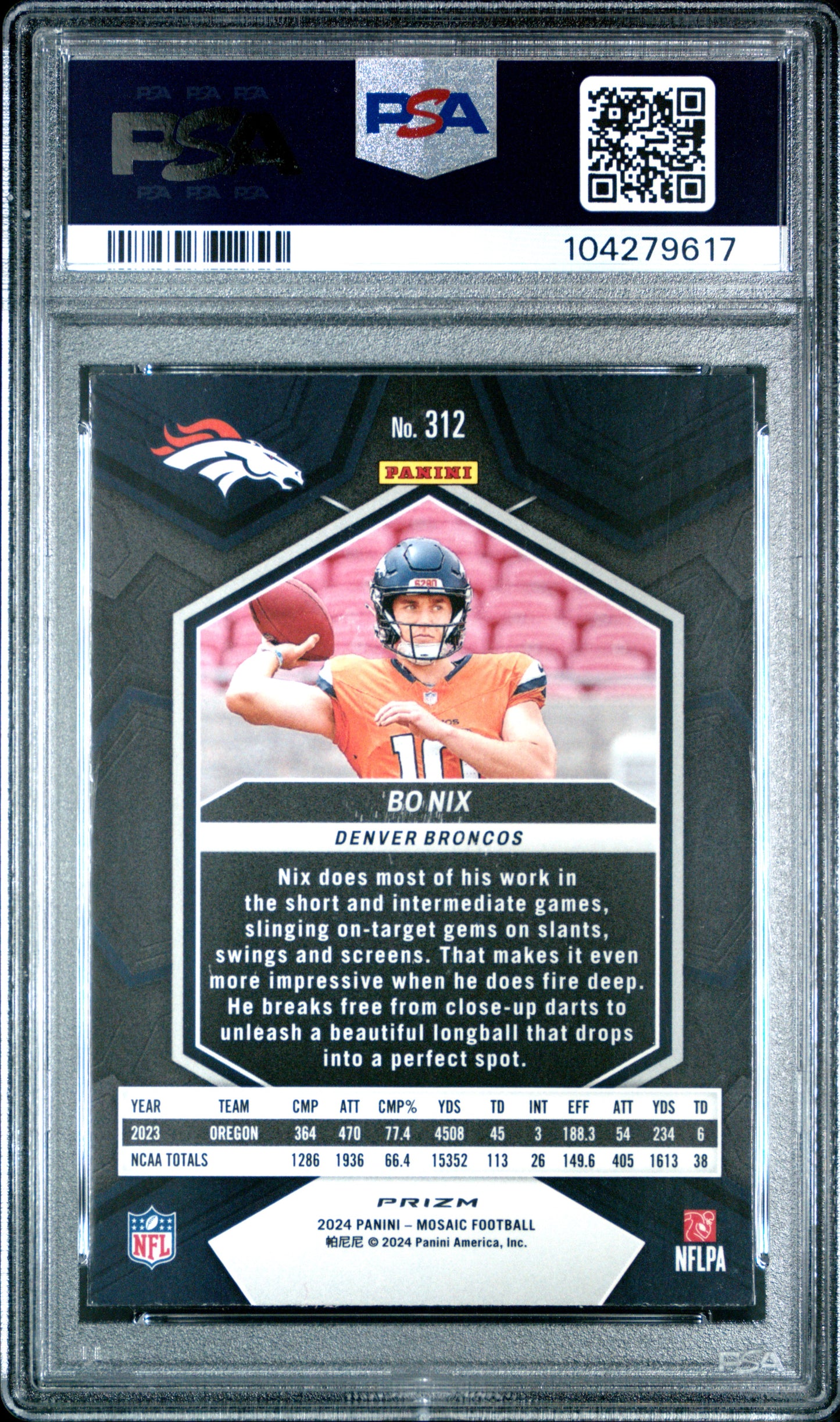 2024 Panini Mosaic #312 Bo Nix Camo Pink PSA 10
