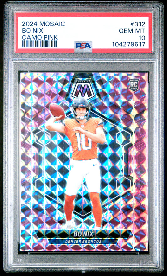 2024 Panini Mosaic #312 Bo Nix Camo Pink PSA 10