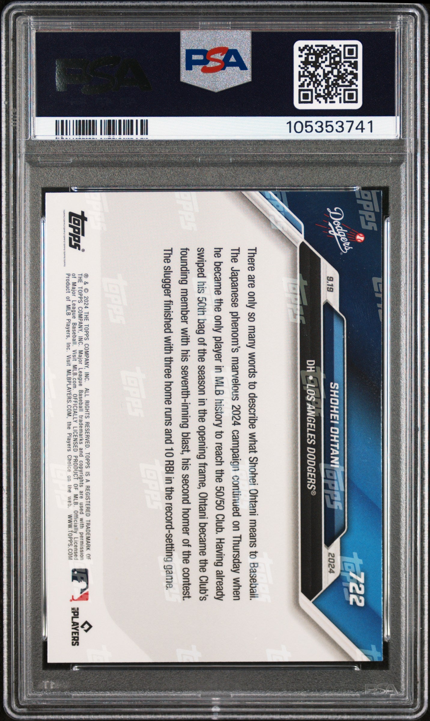 2024 Topps Now #722 Shohei Ohtani PSA 10