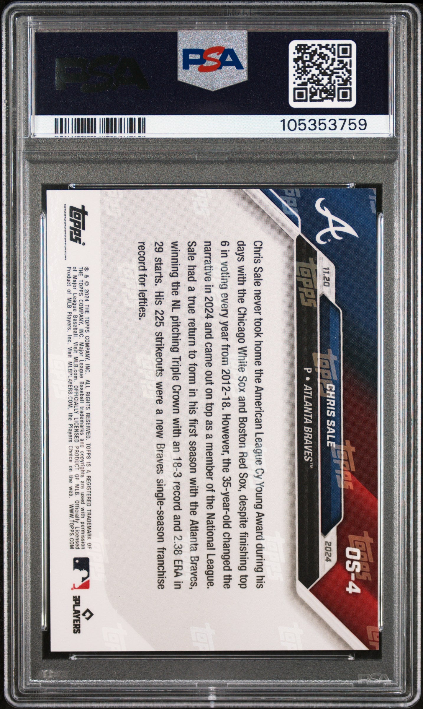 2024 Topps Now Offseason #OS4 Chris Sale PSA 10