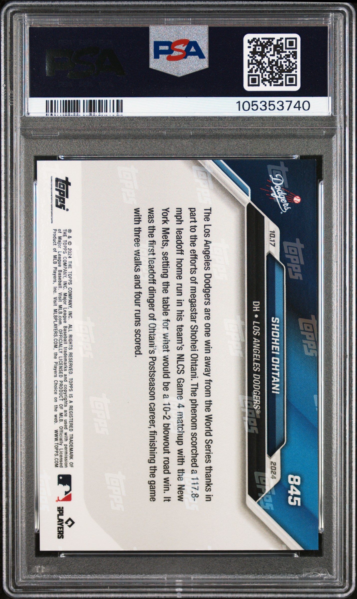 2024 Topps Now #845 Shohei Ohtani PSA 10