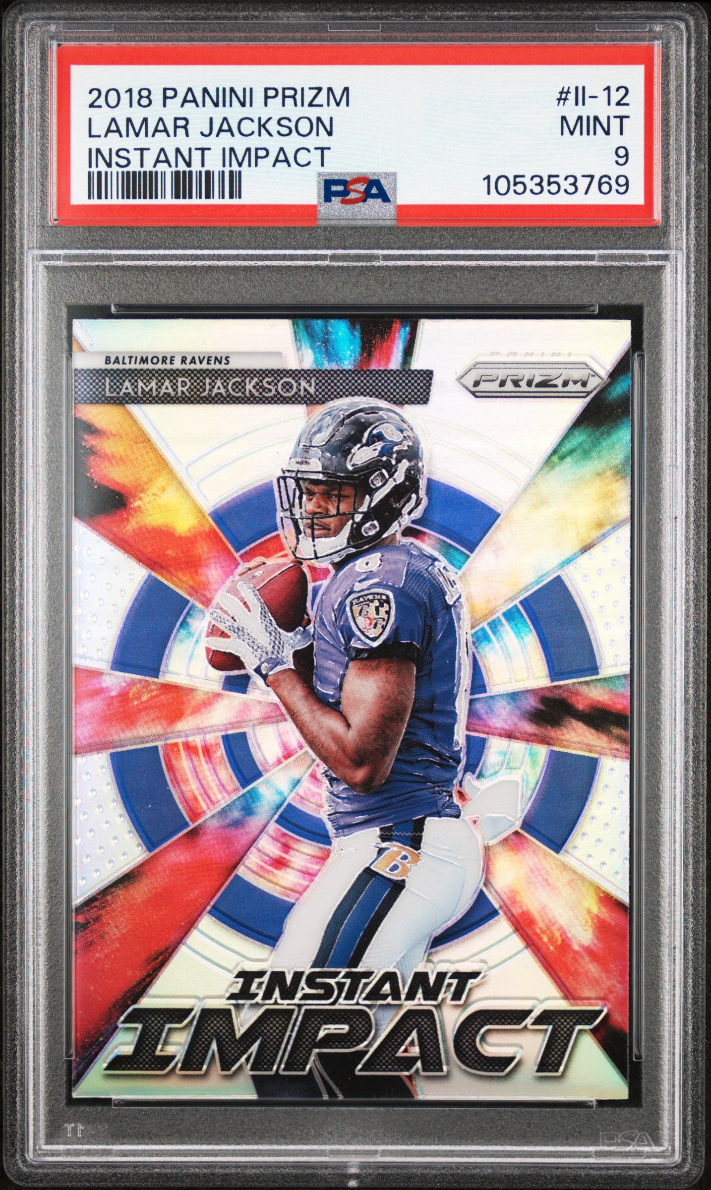 2018 Panini Prizm Instant Impact #II-12 Lamar Jackson Instant Impact PSA 9