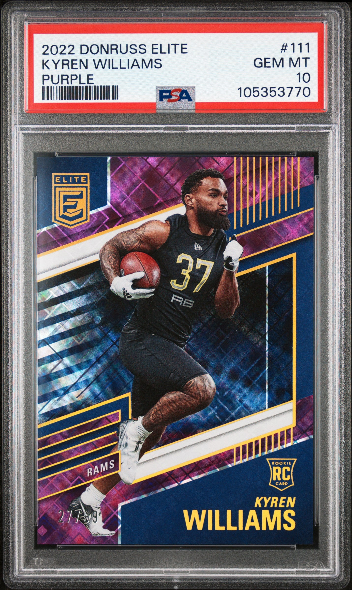 2022 Panini Donruss Elite #111 Kyren Williams Purple PSA 10