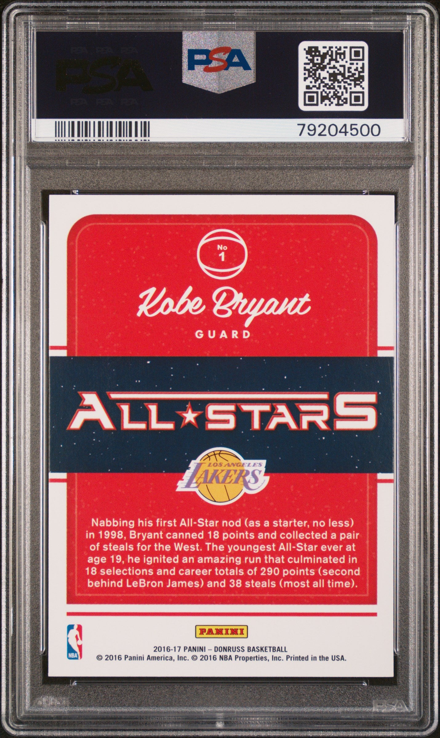 2016 Panini Donruss All-Stars #1 Kobe Bryant All-Stars PSA 10