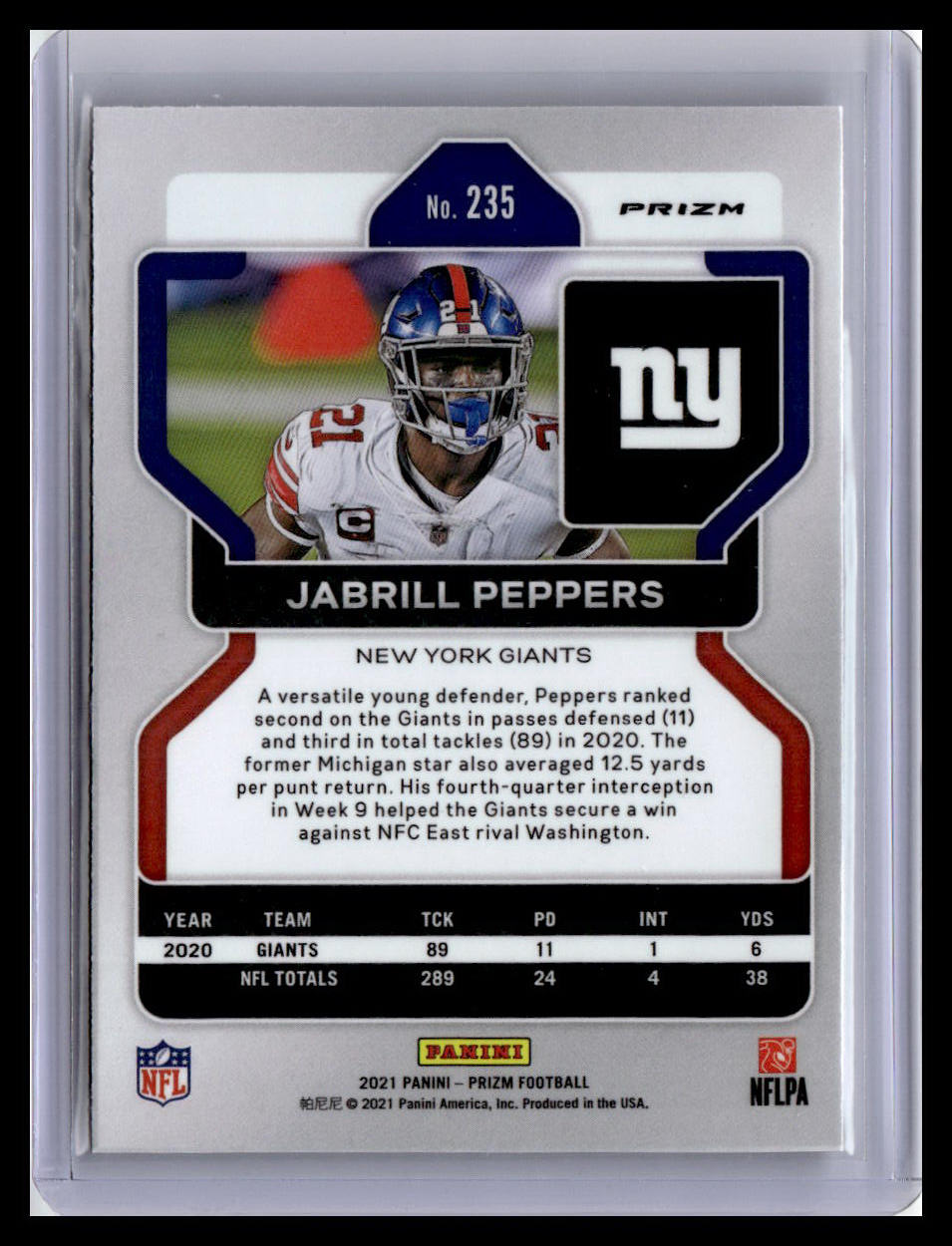 2021 Panini Prizm #235 Jabrill Peppers Silver