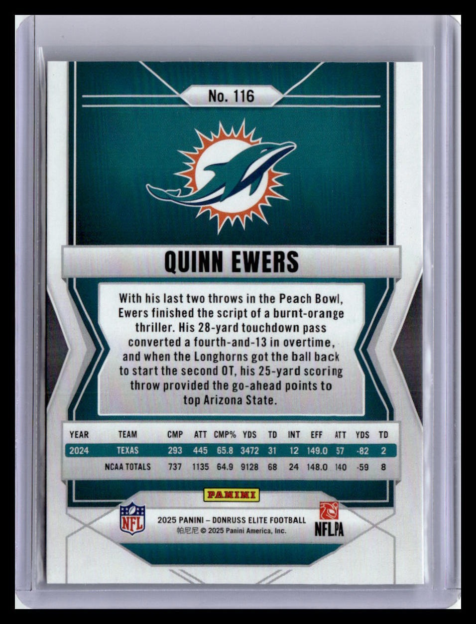 2025 Donruss Elite #116 Quinn Ewers Green Disco