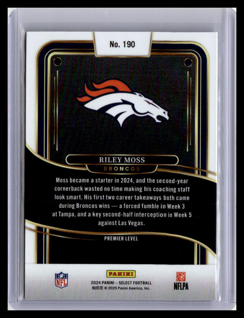 2024 Panini Select #190 Riley Moss