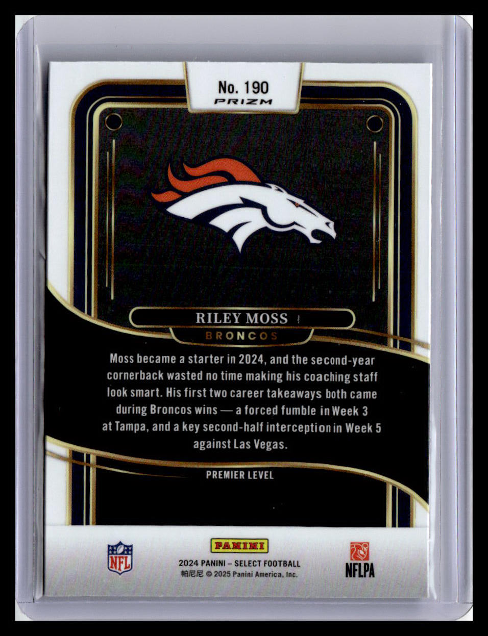 2024 Panini Select #190 Riley Moss Black & Blue Prizm Shock
