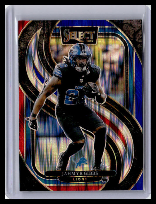 2024 Panini Select #163 Jahmyr Gibbs Red & Blue Prizm Shock