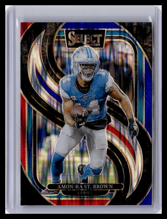 2024 Panini Select #105 Amon-Ra St. Brown Red & Blue Prizm Shock