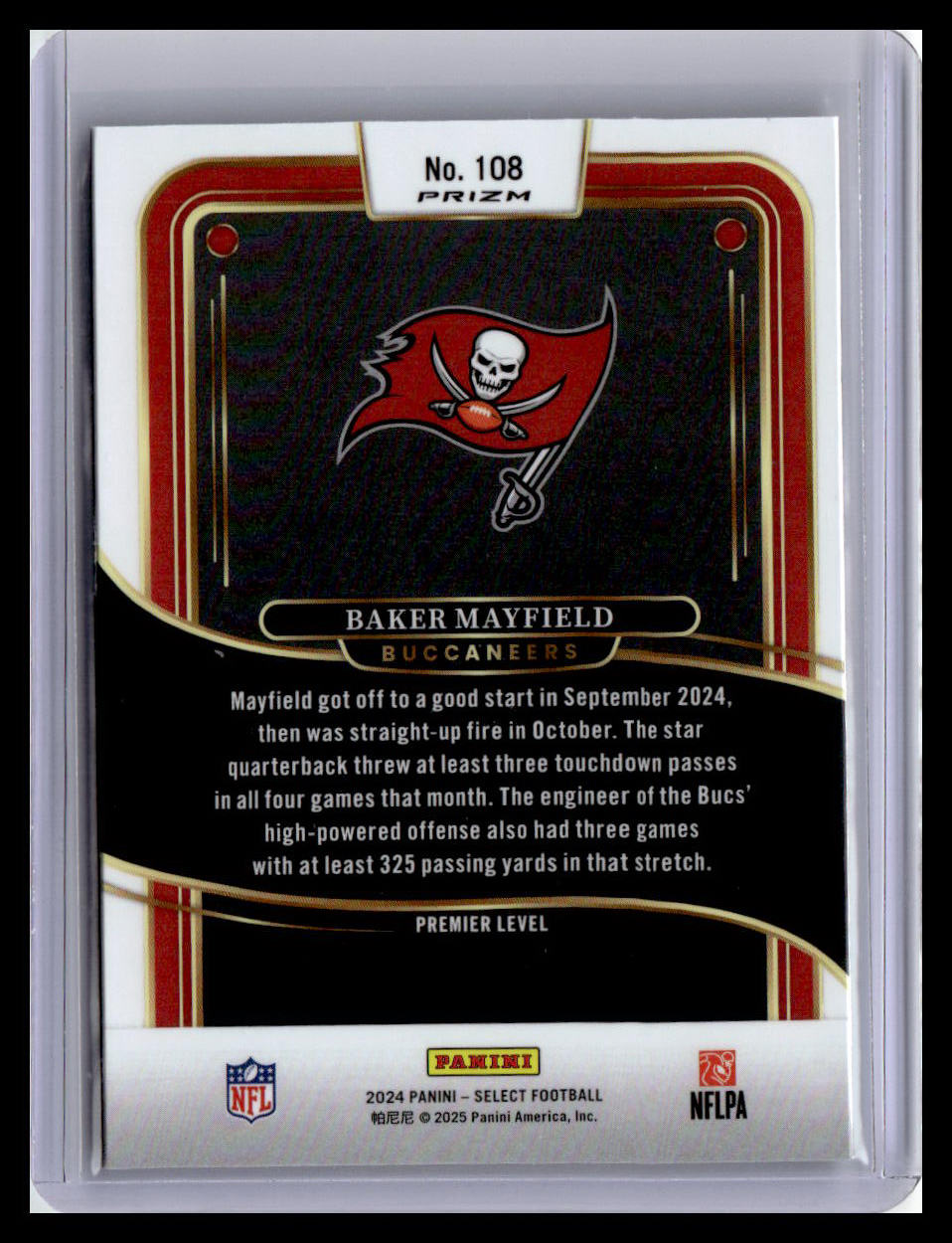 2024 Panini Select #108 Baker Mayfield Black & Orange Prizm Shock