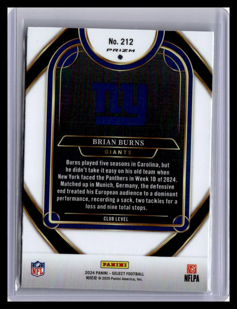 2024 Panini Select #212 Brian Burns Black & Orange Prizm Shock