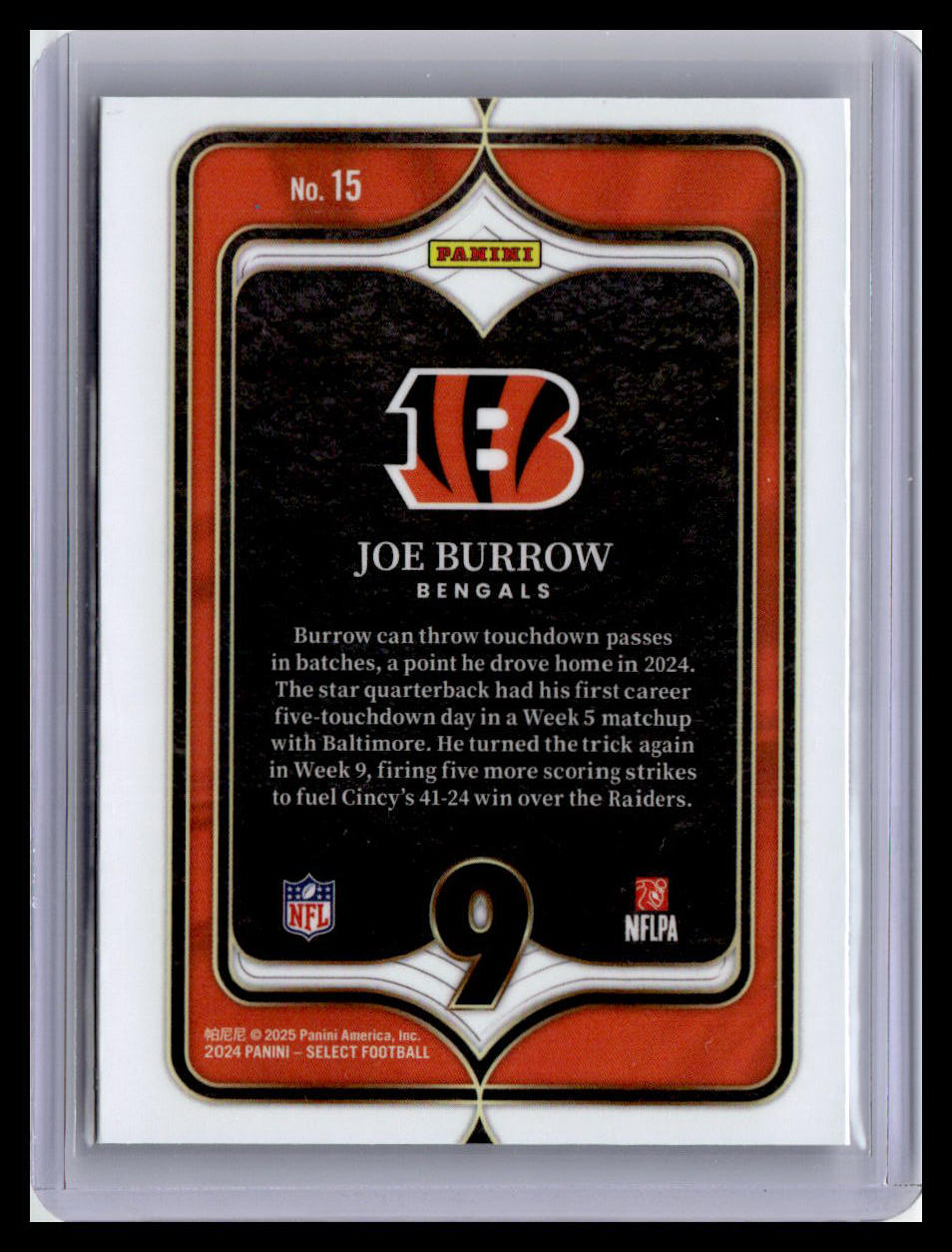 2024 Panini Select #15 Joe Burrow Select Numbers