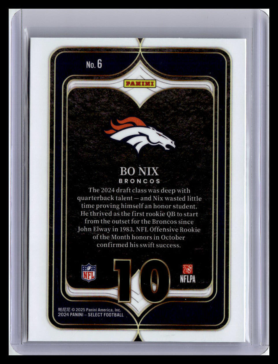 2024 Panini Select #6 Bo Nix Select Numbers