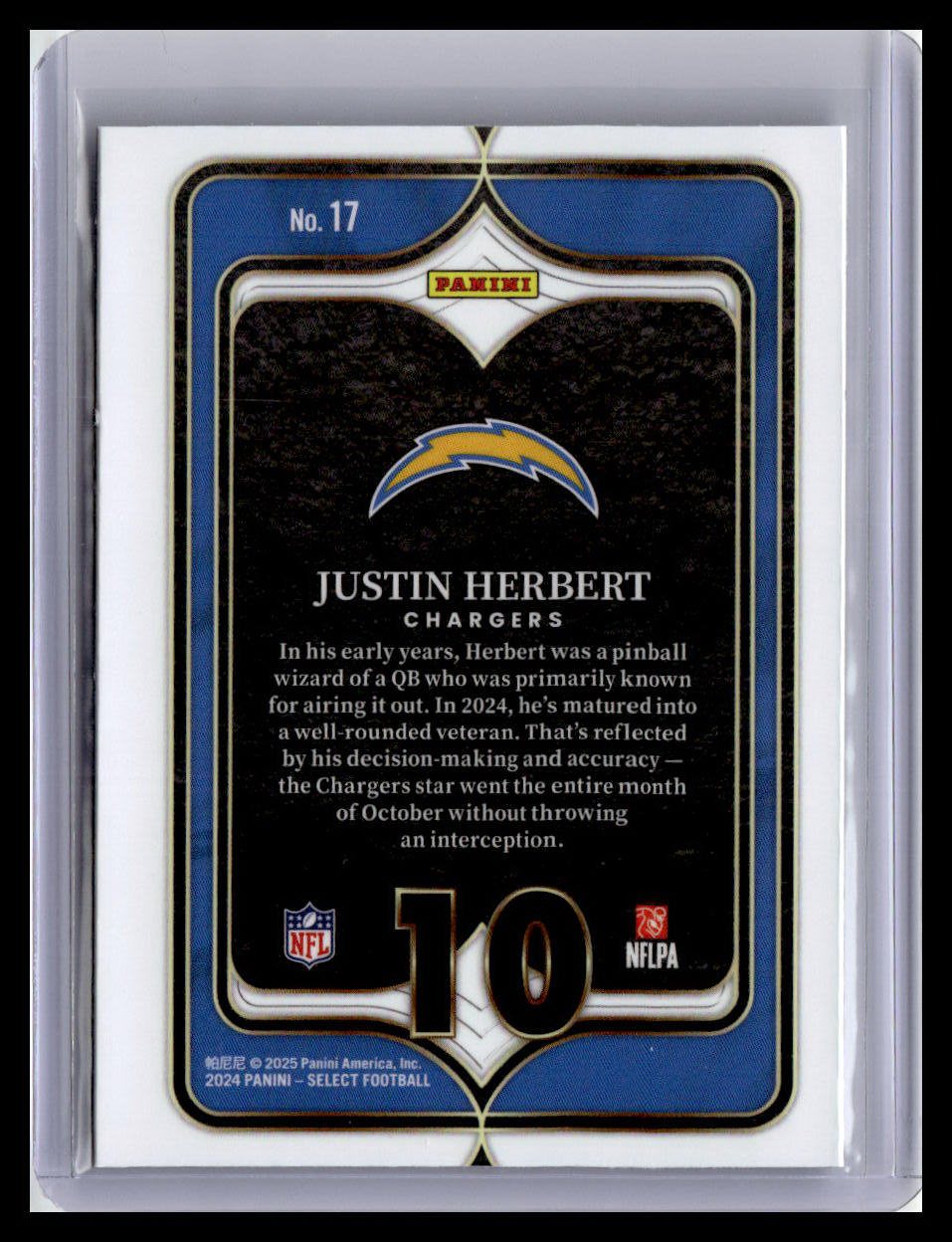 2024 Panini Select #17 Justin Herbert Select Numbers